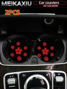 MEIKAXIU 2pcs 3D Floral Fabric Cup Mats, Car Cup Holders Coasters, Car Decor Accessories, For Women - Bubble Flowers - View 15