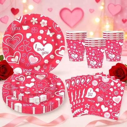 10 buc. Șervețele de hârtie de unică folosință cu tematică de Ziua Îndrăgostiților, potrivite pentru Ziua Îndrăgostiților, logodnă, aniversare, petrecere de nuntă, petrecere de ziua de naștere, camping în aer liber pentru cupluri, veselă de unică folosință pentru picnic