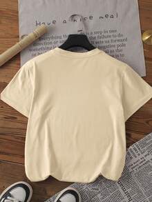 女士夏季独特豹纹十字架信仰标语T恤，MERY ROSE女士短袖圆领休闲简约百搭上衣，女士励志信仰语录T恤，复活节礼物 - 卡其色 - 查看 2