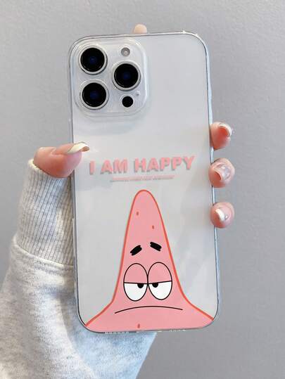 SPONGEBOB 1pc Minimalist Cartoon Star & Letter Graphic Shockproof Transparent Phone Case, Compatible With Samsung/ 11/12/12 Pro Max/14 Pro Max/15/15 Pro/16/16 Pro Max And Other Models