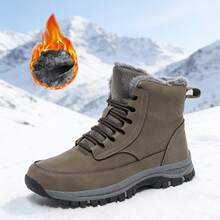 Men's Hiking Boots, Outdoor Sports Warm High-Top Shoes For Autumn/Winter, Fashionable Men's Snow Boots, Trekking Boots, Outdoor Camping Hiking Boots, Anti-Slip And Wear-Resistant, Black/Khaki Lace-Up Snow Boots, Plus Size Men's Shoes, Size 39-48