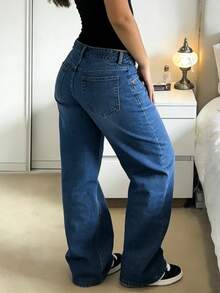MYOURSA Quần jeans nữ ống rộng cạp thấp, kiểu dáng vintage bạc màu, phong cách đường phố Y2K, thường ngày, phù hợp cho mùa xuân. - Rửa tối - Xem 2