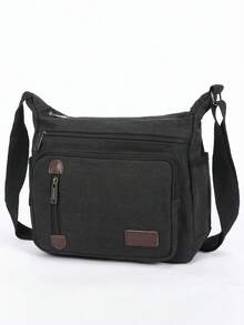 Men's Retro Large Capacity Shoulder Messenger Bag, Adjustable Strap Length, Casual Outdoor Crossbody Bag, Personalized Style, Suitable For Hiking, Shopping, Vacation, Gift For Boyfriend, Convenient For Travel - Black - View 8