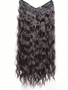 Extensiones de cabello sintético resistentes al calor con forma de V ondulada extra larga, pieza única con 4 clips, peluca de cabello falso con ondas de agua, a granel sin trama para mujeres - Marrón oscuro - Ver 14
