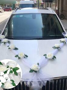 9 bông hồng trắng trang trí xe cưới, hoa giả, trang trí gương chiếu hậu, nơ ruy băng, đạo cụ chụp ảnh hoa, trang trí phía trước xe cô dâu tự làm, trang trí tay nắm cửa, trang trí nhà cửa cho tiệc lễ hội, trang trí đám cưới, ngày Valentine, quà tốt nghiệp - trắng - Xem 2