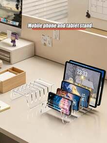 1pc Transparent Acrylic Desktop Phone Case Holder, Multi-Layer Acrylic Desktop Phone Case Display Rack, 1pc Phone And Tablet Storage Box, Multi-Device Storage Box, Practical Tablet Stand, Electronics Storage Box, Desktop Phone Charging Holder, Transparent Compartments, Acrylic Material, Easy To Organize, Large Capacity, Stable Base - Multicolor - View 3