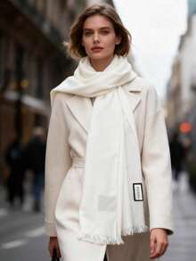 Gucci 1件白色双面G字母图案针织围巾/披肩，男女通用，适合秋冬季节，货号：165904-3G646-9000 - 白色 - 查看 7