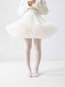 1件装女士/幼儿女童透明连裤袜，优雅花卉图案装饰，柔软透气，轻盈百搭，适合表演、派对、节日、上学、情人节、日常穿着。 - 白色 - 查看 3