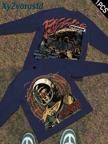 Y2k Astronaut Art Punk Long Sleeve Shirts ,Sky Double-Sided Printing,Christmas Style Graphic T Shirt Cotton,Fashionable Hip-Hop For Men -  Long Sleeve T-Shirts, Funny Vintage Shirts,Regular Fit, Street Style, Digital Print,  Ideal Gift - 寶藍色 - 查看 1
