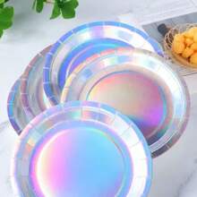 100/50/30/20/10pcs 7inch/9inch Disposable Plates, Thick Paper Plates, Leak-Proof, 3-Second Cleanup, Party/Camping/Household, Reusable, Cake Plates, Birthday Party, Graduation, Christmas, Thanksgiving, Halloween Tableware - Silver - View 2