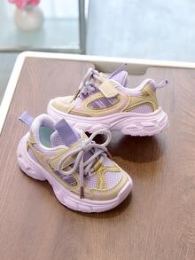 儿童透气防滑软底学步鞋，时尚轻便厚底学生跑步鞋，男女童均适用，春秋季款 - 紫色 - 查看 6