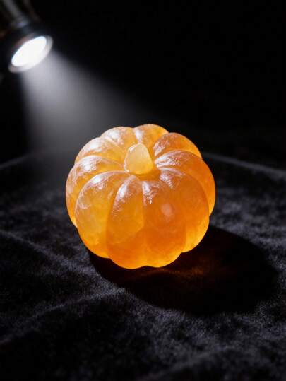 1pc Golden Pumpkin Shaped Stone Decor, Handcrafted Gemstone Collectible, Fashionable Ornament For Office, Living Room, Bedroom, Christmas And Other Holidays