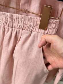 Linen Shirt And Pants Set (2 Pieces), Lined With Elastic. - Rosa - Ver 3
