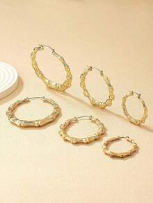 6pcs/Set Of Ultra-Light Bamboo Earrings Suitable For Parties And Daily Wear - vàng - Xem 3