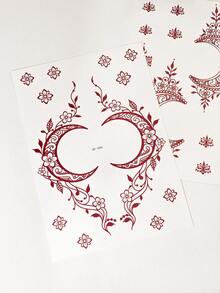 2pcs Maroon Temorary Tattoo Stickers - Sexy Moon & Floral Patterns For Foot & Hand, DIY Mehndi Design, Fake Tattoos, For Women Body Parties Makeup - Brown - View 7