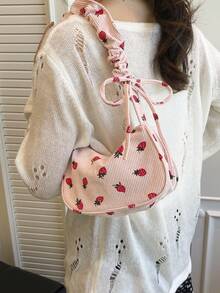 Fashionable Casual Simple Large Capacity Pleated Handbag & Shoulder Bag With Ditsy Ditsy Floral, 2026 New Arrival - Pink - View 5