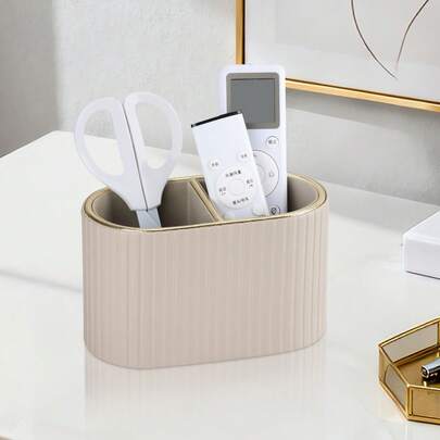 PU Leather Office Desk Organizer Pen Holder - Dual-Layer Stylish Pencil Cup Remote Control Stand, Desk Accessories Organizer Suitable For Office, Home, School (Black)