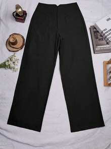 High Waist Solid Color Button Detail Y2K Music Festival Cargo Pants - Black - View 6