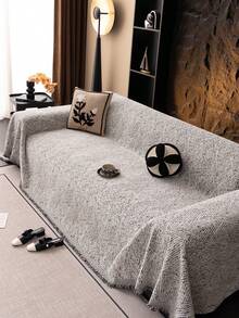 1件雪尼尔沙发毯，几何图案沙发套，宠物防抓沙发保护套，可机洗家居装饰，适用于L型组合沙发、双人沙发和三人沙发，节日装饰（单独出售） - 黑與白 - 查看 3