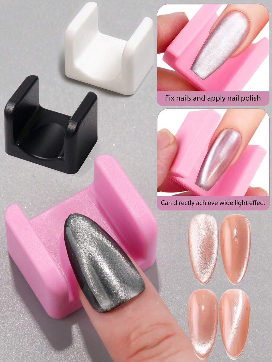 5D磁性猫眼美甲凝胶指甲油磁棒，U型磁条，白色、粉色、黑色可选，适用于DIY法式美甲 - 彩色 - 查看 1