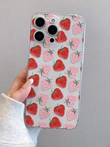 1pc Strawberry Pattern Transparent Soft TPU Phone Case, Anti-Drop Anti-Scratch Anti-Fingerprint, Precise Camera Cutout, Compatible With Samsung, Apple, Nothing, Pixel, INFINIX, Redmi - Multicolor - View 2