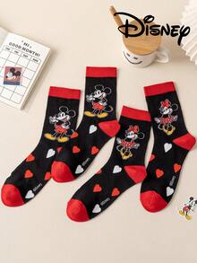 Disney 两双正品女士爱心刺绣袜子，绣有可爱的米奇一家卡通爱心图案，男女皆宜，趣味十足，适合各种场合，高品质礼品袜 - 彩色 - 查看 3