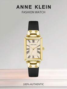 Anne Klein 女士石英正装腕表，配真皮表带 - 黑色 - 查看 1
