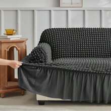 Modern Style Polyester Fiber Solid Color Bubble Gauze Simple Style Elastic All-Inclusive Lace Design Sofa Cover, All Seasons Scratch Resistant Elastic Living Room Sofa Cover Pet Anti-Dirty Universal Sofa Protector Home Decoration - 深灰色 - 查看 2