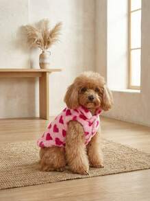 PETSIN Autumn/Winter Rabbit Fur Jacket, Heart Pattern Design, D-Ring Leash Attachment, Thickened & Warm - Rose Red - View 1