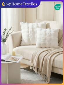 1/2/4件装奢华仿毛皮托斯卡纳抱枕套,不含枕芯,柔软舒适,蓬松,家居装饰靠垫套,适用于客厅沙发、卧室床头板,纯白色绒毛抱枕套,超大尺寸,拉链封口,可机洗,45x45英寸,Oeko-Tex认证 - 白色 - 查看 10