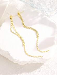 一对简约复古长款金属铜链流苏耳环，女士耳环，适合日常休闲、情人节、度假、节日佩戴，也是送给女性的礼物、珠宝首饰、闺蜜礼物以及夏季海滩装扮的理想之选。 - 金色 - 查看 4