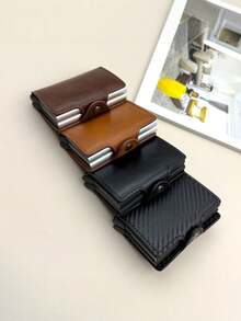 1pc Black, Brown, Pink, Blue Light Luxury Anti-Theft Brush Aluminum Box Card Bag, Large Capacity Double-Layer Card Box, Multifunctional Storage Card Bag Wallet, High Aesthetic Value Suitable For Travel And Daily Use, Compact And Portable Card Bag, Wallet - Multicolor - View 6