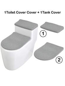 1 Juego de Tapa de Inodoro con Diseño en T de unicolor Jacquard, Cubierta de Asiento de Inodoro Elástica Extraíble a Prueba de Polvo y Suciedad, Juego de Tapa de Inodoro y Tapa del Tanque, Adecuado para la Decoración del Baño, Inodoro no Incluido - Multicolor - Ver 12