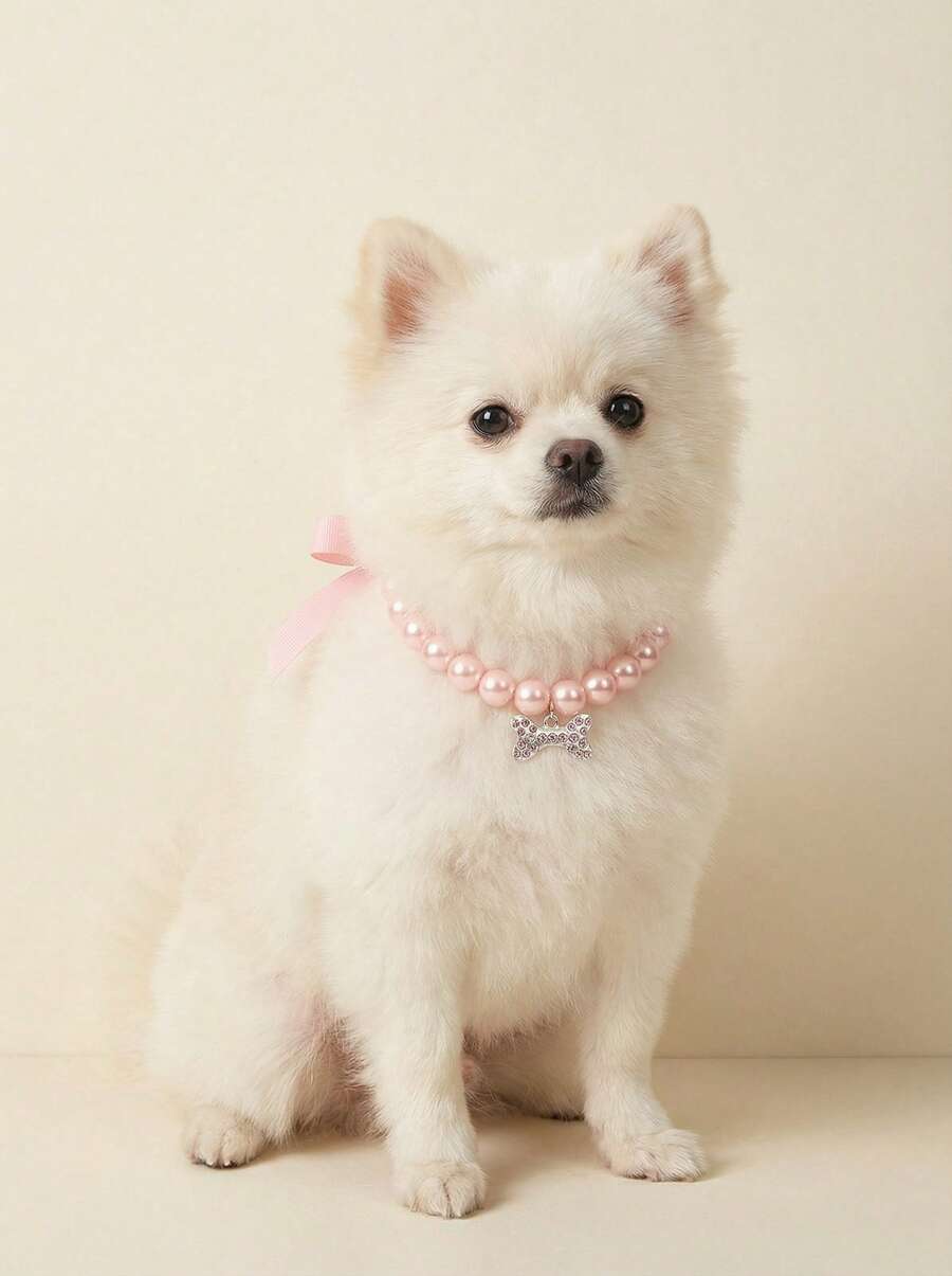 PETSIN Pearl Necklace With Rhinestone Bone Decor For Dogs & Cats, Fashionable Cat Wedding Collar Jewelry Suitable For Girls, Cats, Small Dogs - Multicolor - View 1