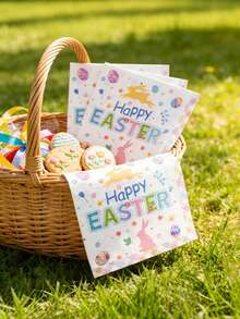 20pcs/Set Multi-Style Easter Napkins With Cute Egg & Rabbit Prints Smooth Texture Ideal For Easter Parties & Events - Multicolor - View 3