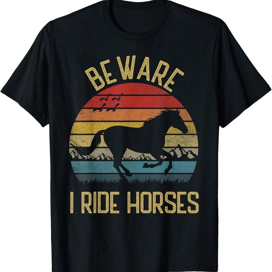 Beware I Ride Horses Funny Horse Vintage Retro Di T-Shirt - White - View 1