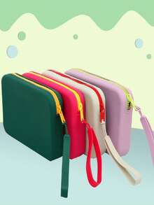 1pc Silicone Handbag, Large Capacity Waterproof Cosmetic Bag, Travel Essential; Beach Bag, Suitable For Travel, Vacation, With Hanging Strap, Storage Pouch, Document Holder, Carry-On Zipper Bag, Wristlet, Portable Waterproof Travel Toiletry Bag, Jewelry & Makeup Organizer Silicone Pouch, Cosmetic Zipper Bag, Earphone & Misc. Storage Bag, Portable Card & Wallet Waterproof Zipper Pouch,Pouch,Makeup Pouch,Travel Essential - Multicolor - View 2