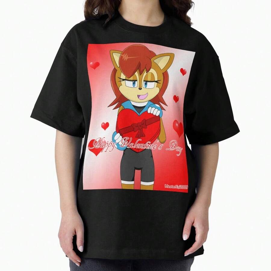 Sally Acorn Happy Valentines Day Oversized T-Shirt - Black - View 1