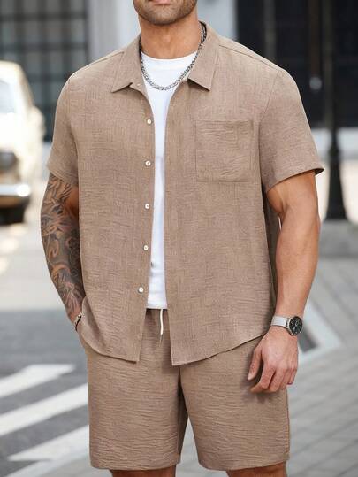 Conjunto de polo y pantalones cortos para hombre de talla grande, traje informal sencillo y moderno para uso diario.