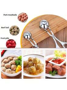 1/2件装不锈钢不粘肉丸制作器，肉丸夹，蛋糕球肉丸制作器冰夹，厨房饼干面团勺 - 銀色 - 查看 4