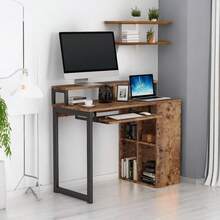 Escritorio para Computadora con Toma de Corriente Mesa de Oficina en Casa para Gaming y Estudio Escritorio de Esquina con Bandeja para Teclado Soporte para Monitor y Estantes - Marrn - Ver 1