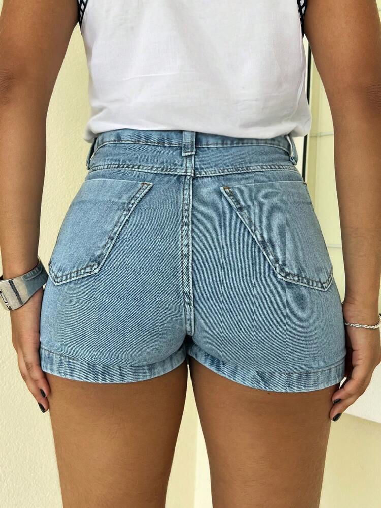 High-Waisted Denim Shorts, Women's Modal Skirt Shorts - 5601-Claro com brilho - Xem 6