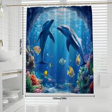 1pc/3pcs/4pcs Underwater World Dolphin Multifunctional Bathroom Decor Shower Curtain Set, Free 12 Hooks Included, Elegant Holiday Atmosphere, Bathroom Mat, U-Shaped Floor Mat And Round Toilet Mat, Suitable For All Scenarios Bathroom Set - Multicolor - View 17