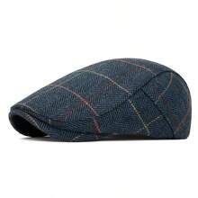 1pc Men's Vintage Wool Felt Newsboy Cap, Warm Autumn/Winter English Beret Hat - Wool Blend Plaid Newsboy Cap - View 2