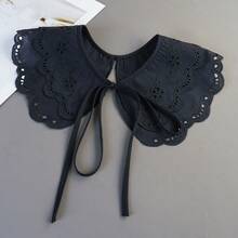 1 chiếc khăn choàng thời trang nữ màu trắng thêu họa tiết, cổ áo giả, xếp lớp bèo nhún, thích hợp sử dụng hàng ngày. - Đen-A - Xem 6