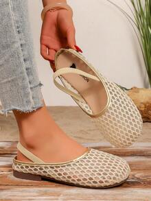 1 Pair Girls' Mesh Embroidered Heart & Diamond Pattern Flat Hollow Slip-On Shoes, Cute Princess Style, Fashion, Soft & Lightweight, Round Toe, Hook And Loop Closure, Matching Mom & Daughter, Suitable For 2-14 Years Old Girls, All Seasons, Party, Holiday - 玫瑰金 - 查看 7