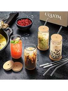 6pcs 200ML Compact Cute Stylish Heat-Resistant Transparent Glass Cups, Suitable For Espresso, Juice, Tea And Various Occasions - Clear - View 6