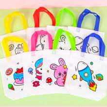 10/25pcs Random DIY Graffiti Gift Bags, Comes With 8pcs Random Color Pens, Personalized Colorful Cartoon Non-Woven Fabric Painting And Coloring Tote Bags, Suitable For Birthday Party, Christmas, Valentine's Day, Easter, New Year And Spring Festival Gifts, Gift Packaging And Storage - Multicolor - View 7