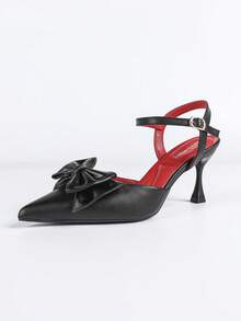 Women's Retro Romantic Bow Pointed Toe Stiletto High Heel Shoes, Elegant Office/Date/Party Versatile Pumps, Suitable For Valentine's Day - Black - View 6