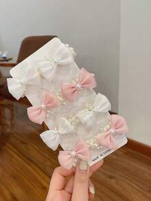 2个儿童珍珠发圈，蝴蝶结发绳，女孩发饰，简约INS风婴儿球形发箍，马尾辫发绳，日常佩戴，婚礼花童头饰 - 白色 - 查看 4